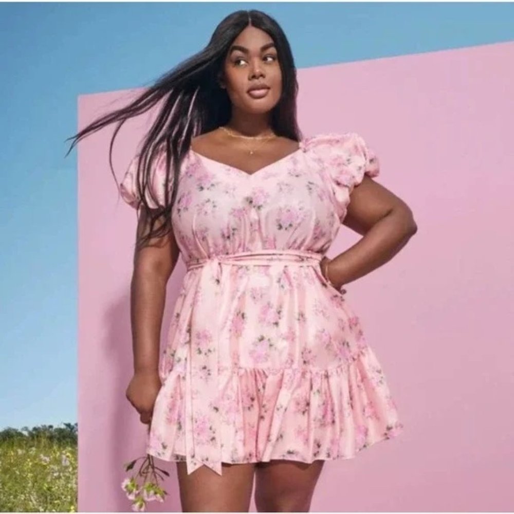 LoveShackFancy Cecile Floral Peach Pink Puff Sleeve Cottage Core Mini Dress 20W